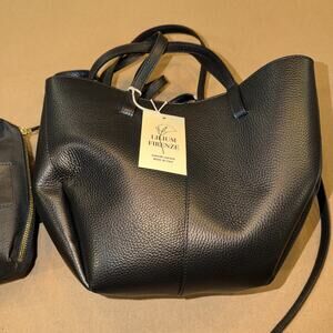 LIlium Firenze Women’s Genuine Italian Leather Double Handle Black Handbag. NWT